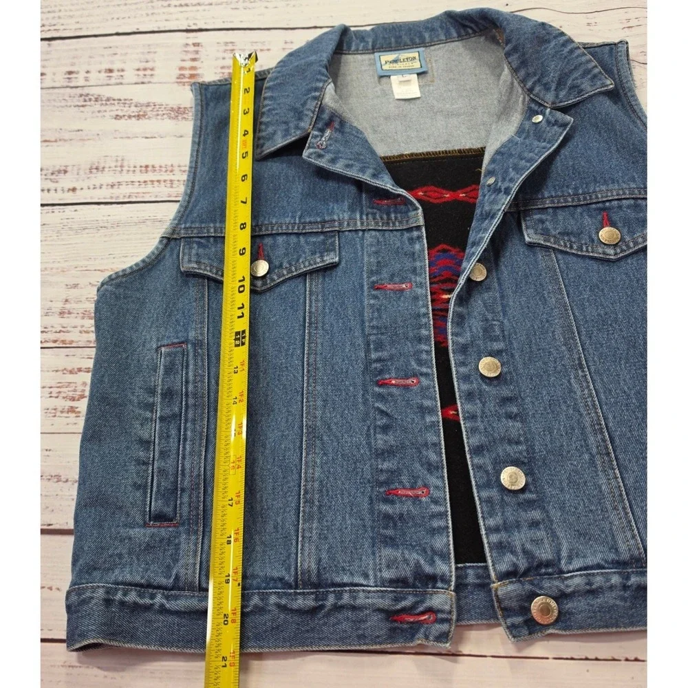 Pendleton Denim Trucker Vest Womens Large Blue Good Southwestern Wool Trim